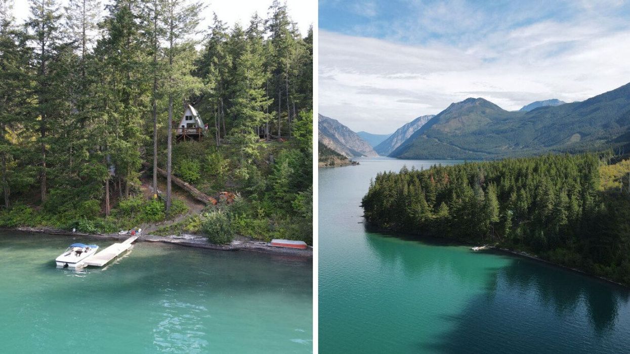 A cabin on a lake. A lake in B.C.