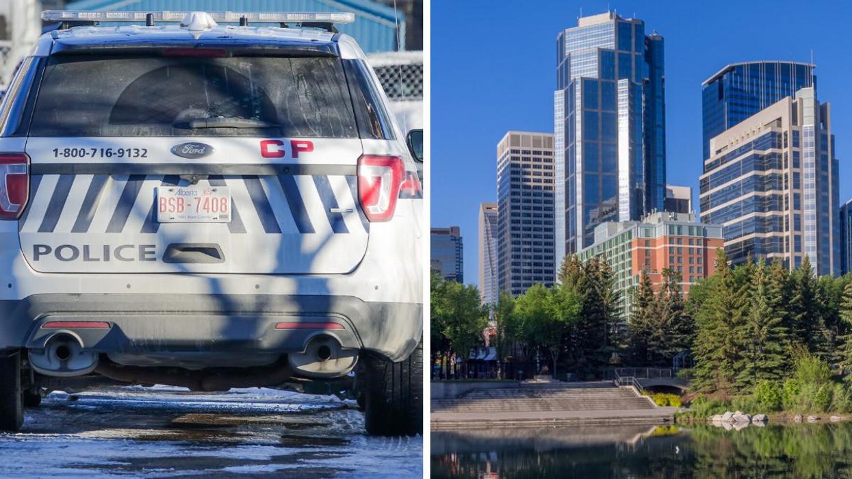 A Calgary Police vehicle. Right: Prince's Island Park in Downtown Calgary.