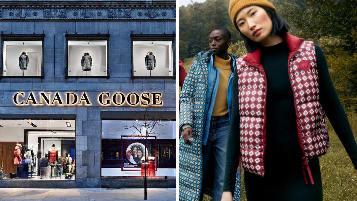 A Canada Goose store. Right: Canada Goose outerwear.