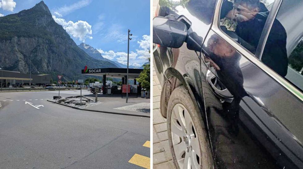A Canadian gas station with a view. Right: Filling up the tank in Canada.
