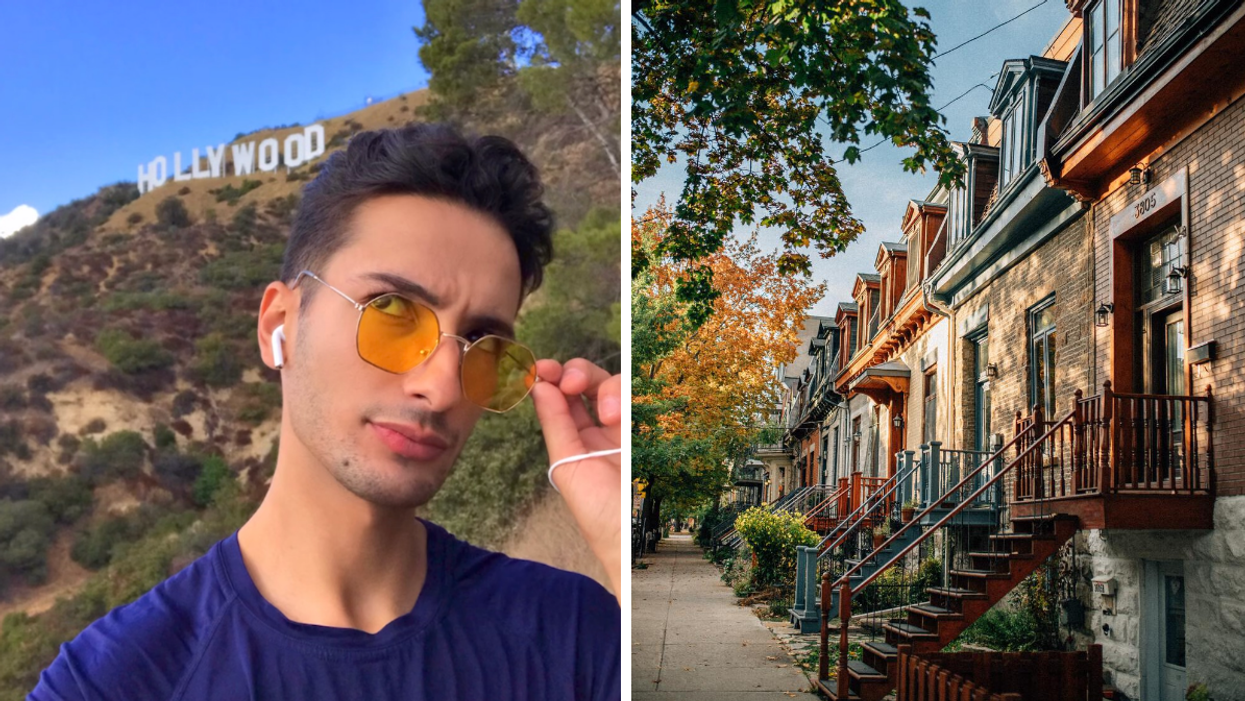 A Canadian in Hollywood, California. Right: A Montreal city street.