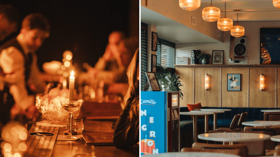 A candle lit Charlemagne in Toronto., Right: Bar Bello in Montreal.