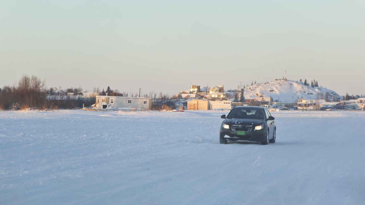 A car driving near Yellowknife.