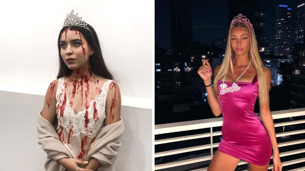 A Carrie Halloween costume. Right: A Barbie Halloween costume.