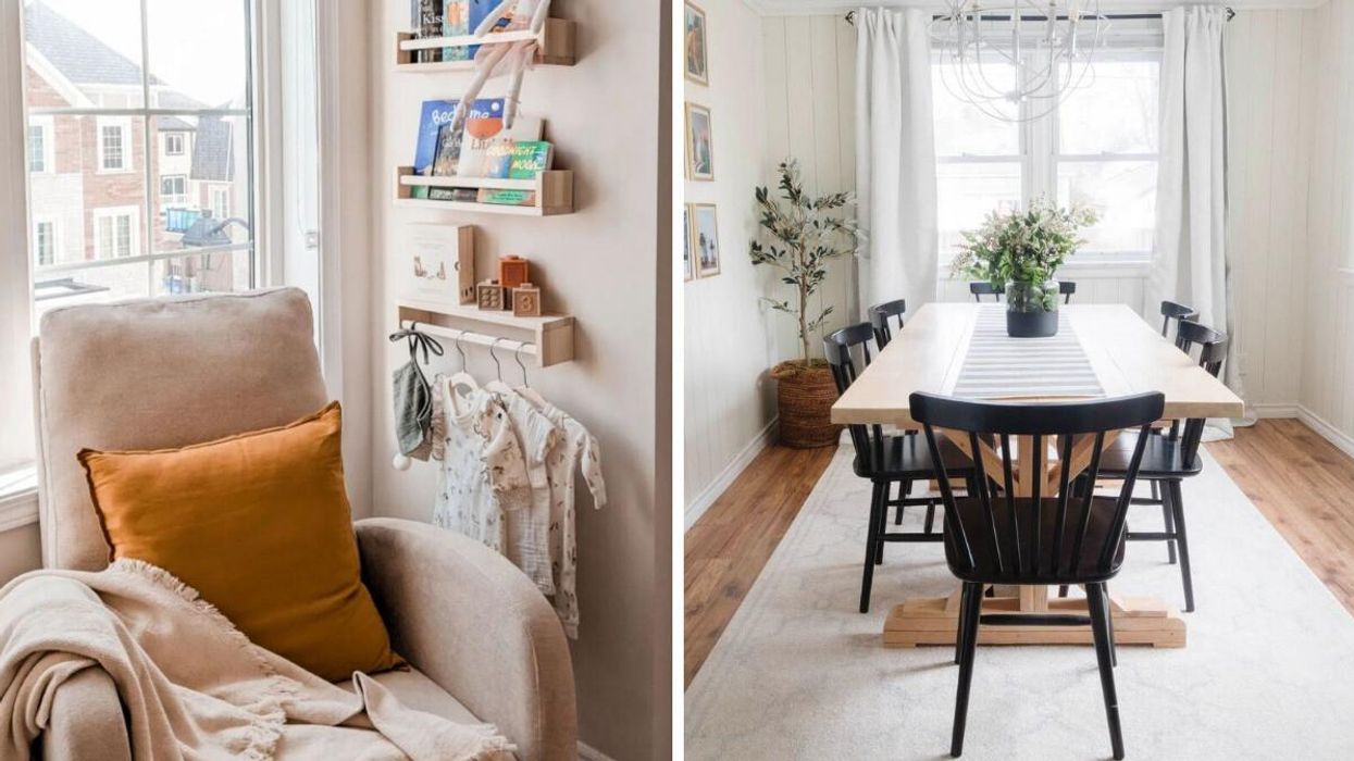 A chair in a reading corner. Right: A dining room set.