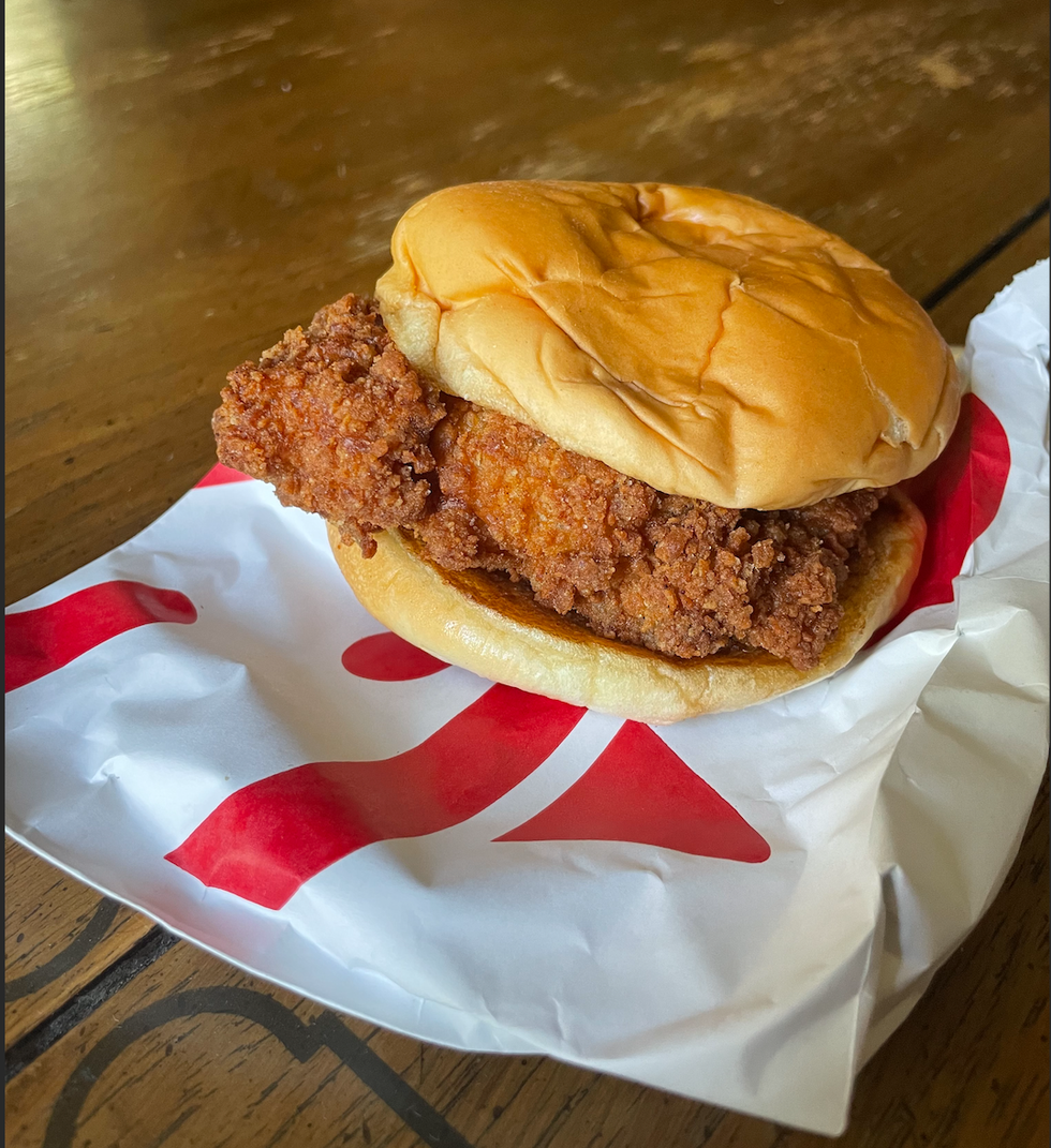 A chicken sandwich from Chick-Fil-A.
