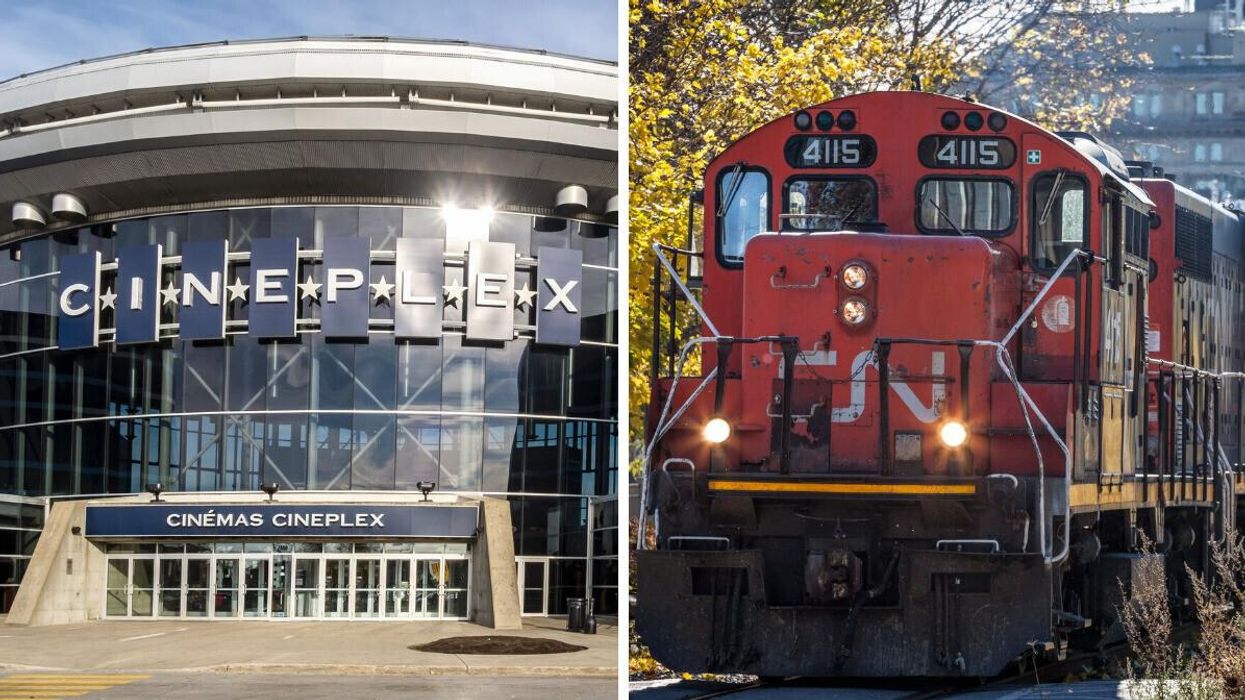 A cineplex in Canada. Right: Canadian railway.
