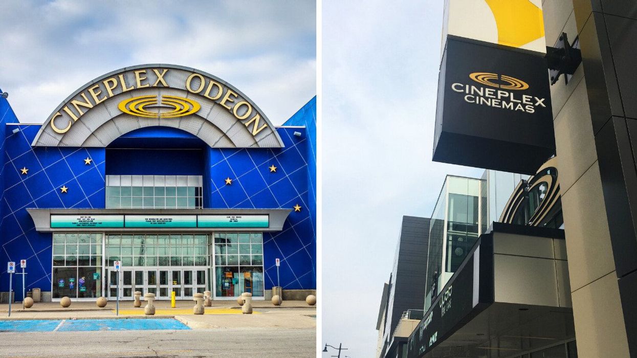 A Cineplex location. Right: A sign for Cineplex.