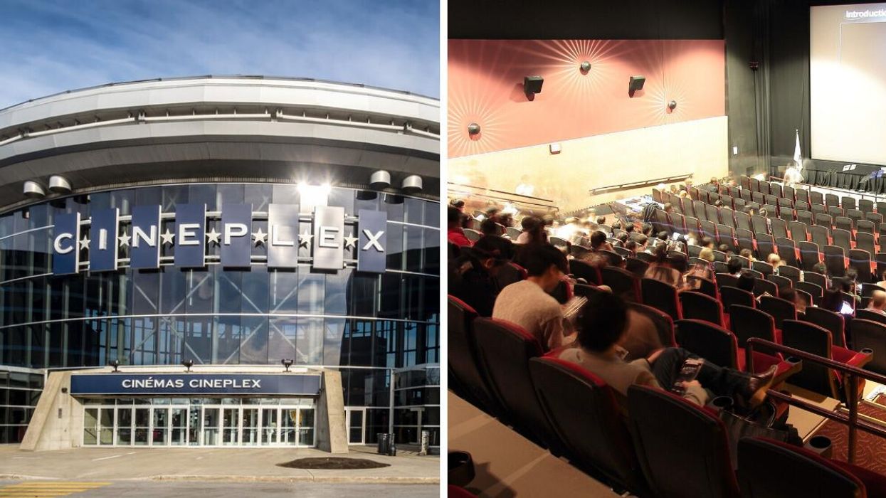 A Cineplex theatre. Right: A full theatre.