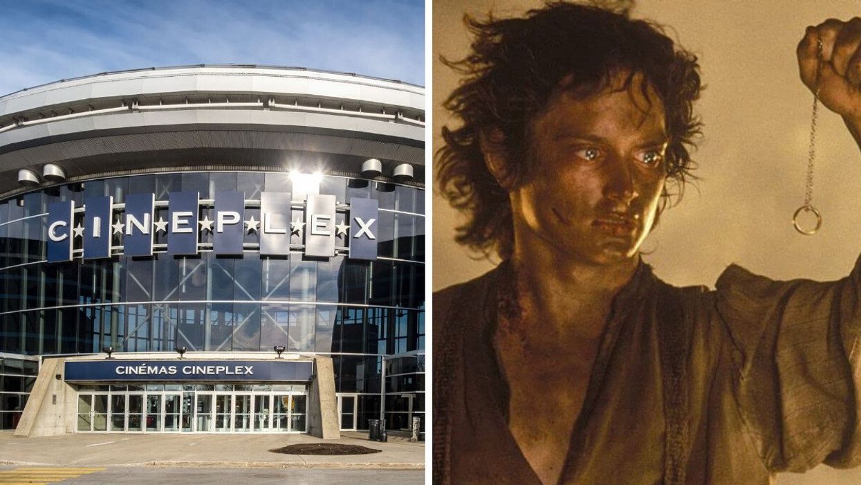 A Cineplex theatre. Right: Frodo from 'The Lord of the Rings'.