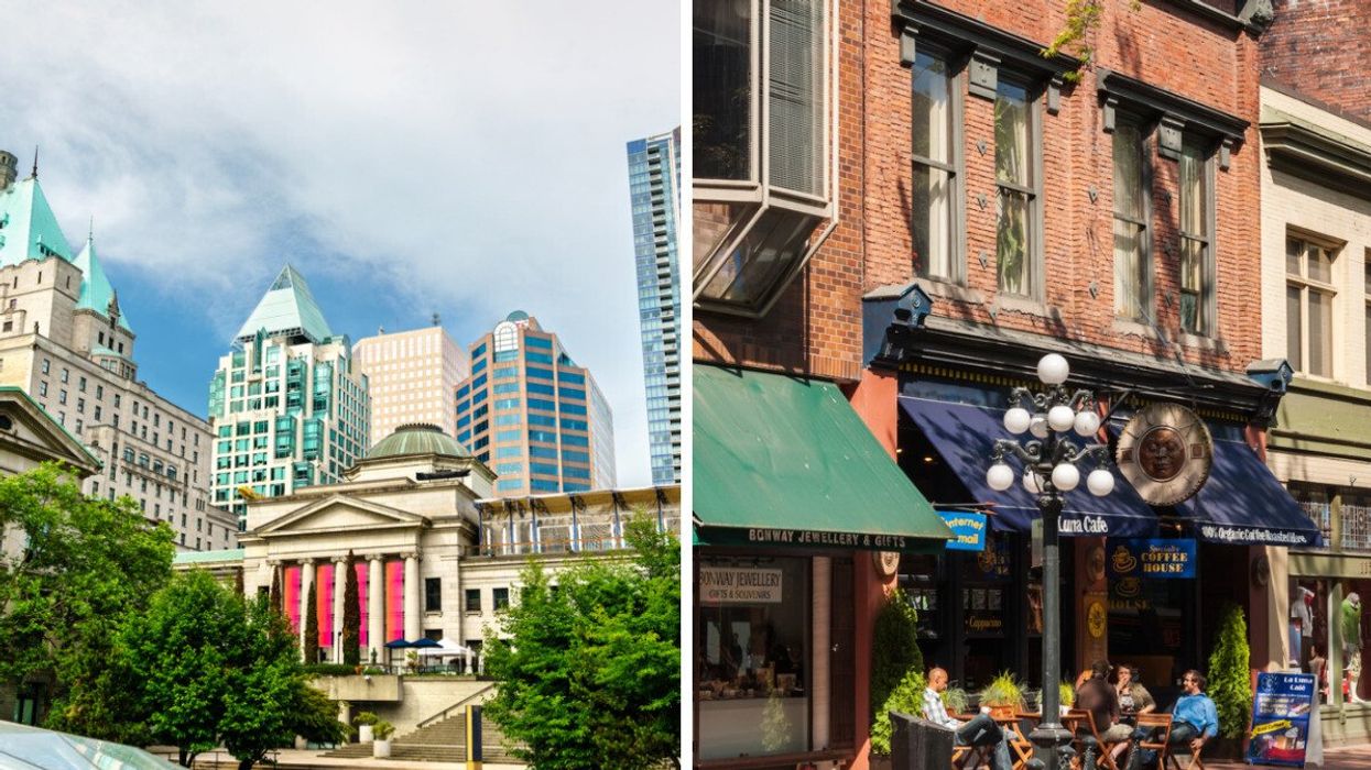 A city art gallery and buildings. Right: A street.