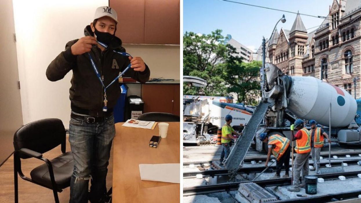 A City of Toronto worker. Right: Construction crews at work
