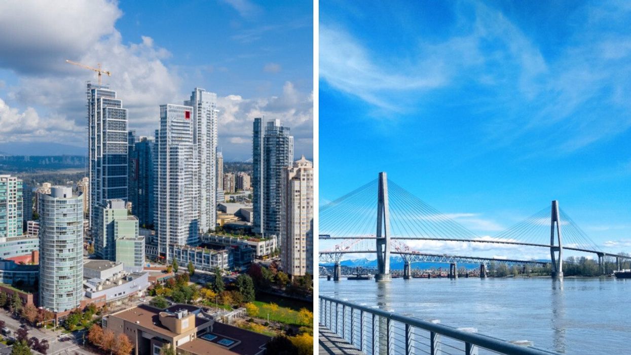 A city. Right: A bridge.