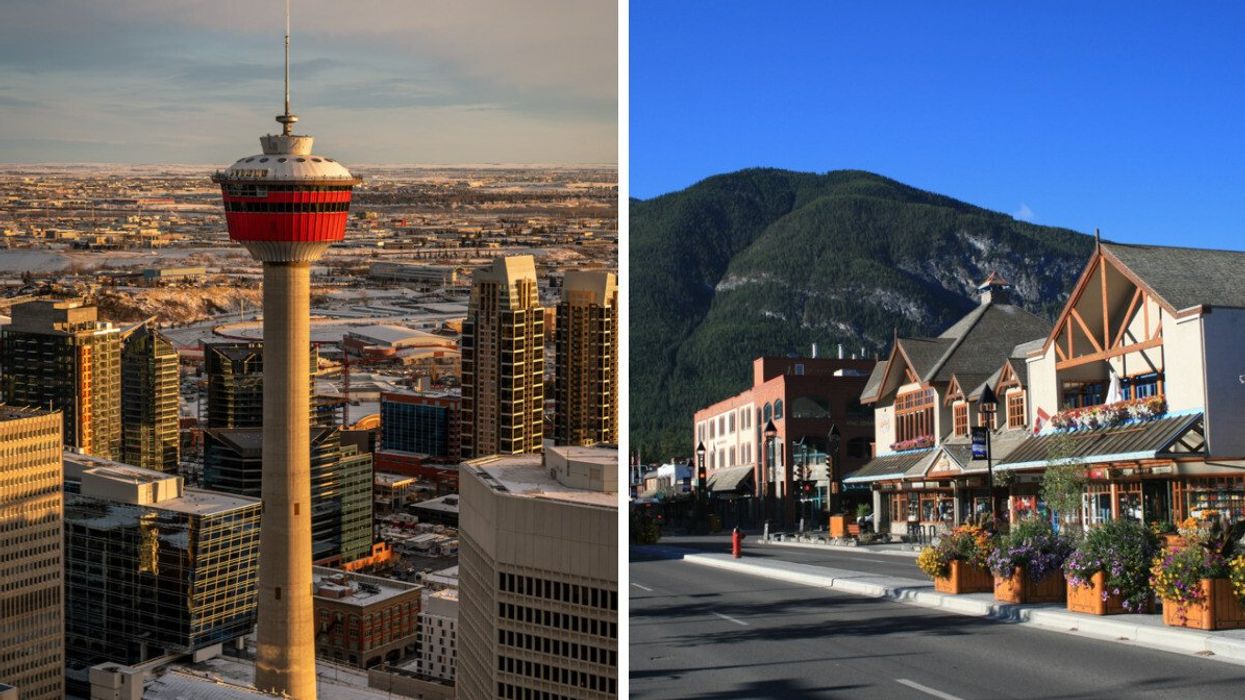 A city tower. Right: A small town.