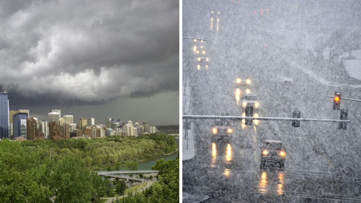 A city with a storm.