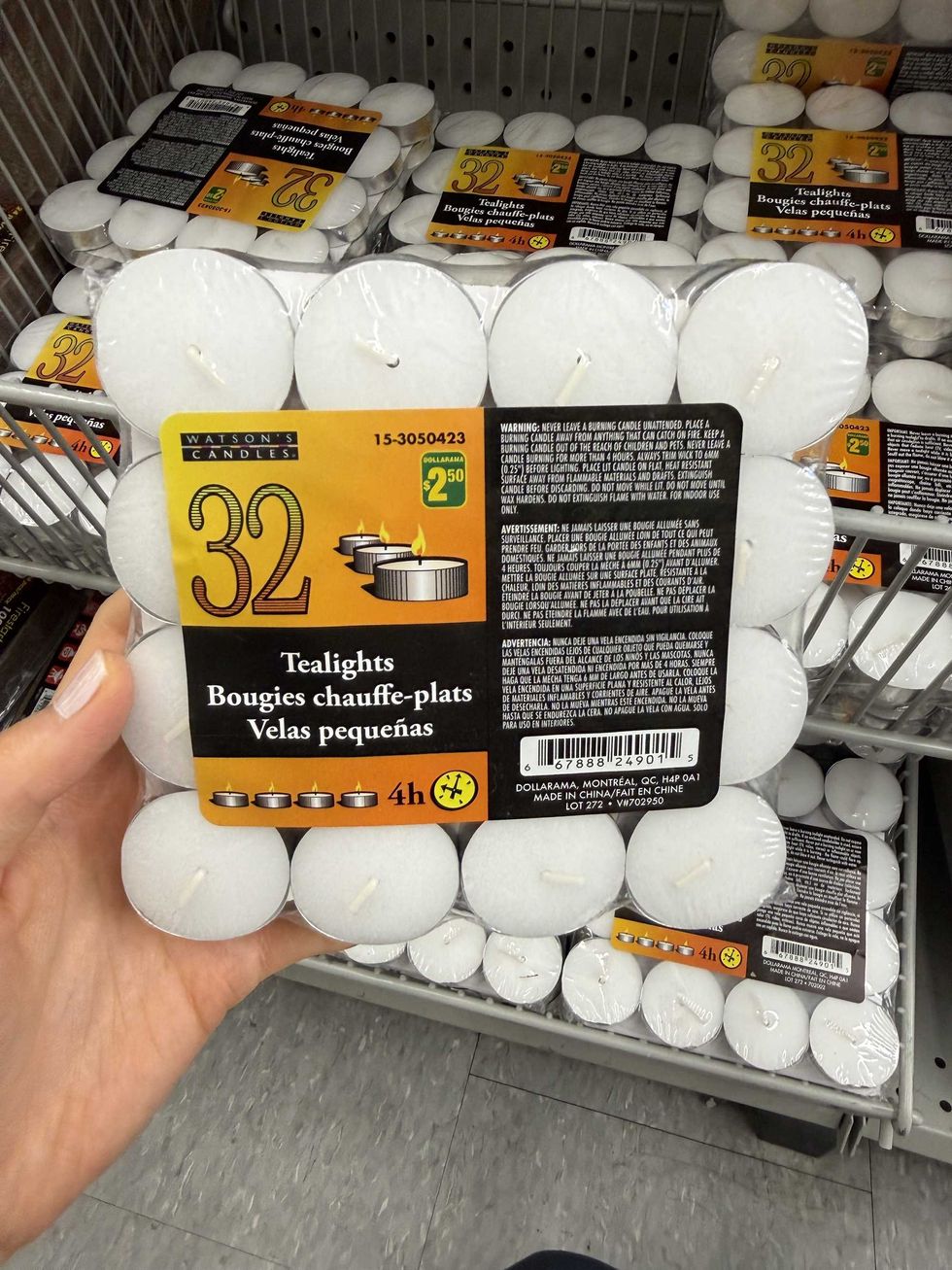 A clear bag filled with small tealight candles.