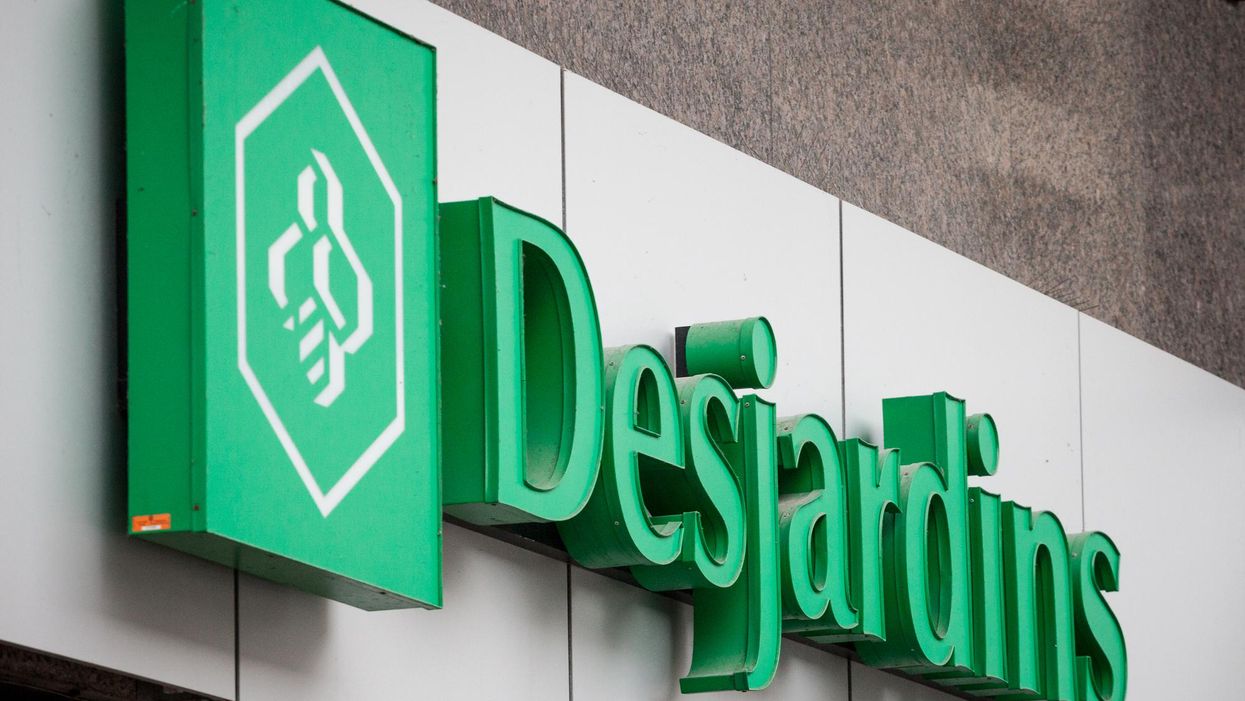 A close-up shot of a Desjardins sign.