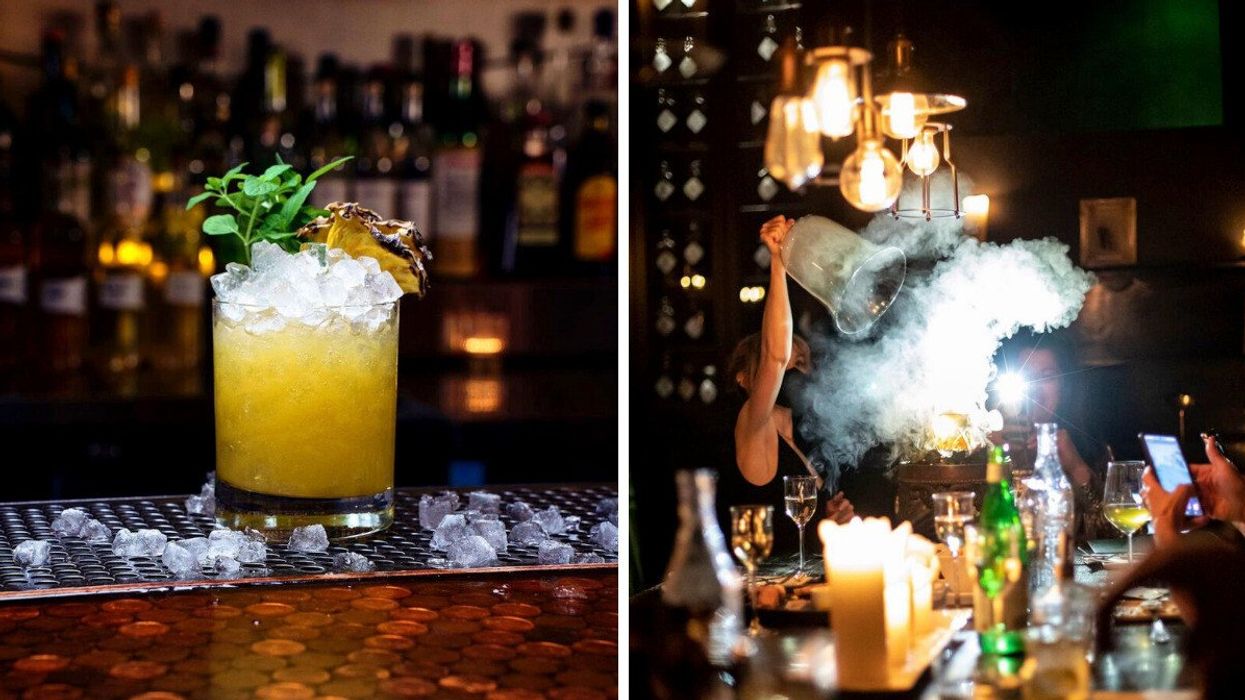 A cocktail made at Civil Liberties. Right: A bartender at BarChef.
