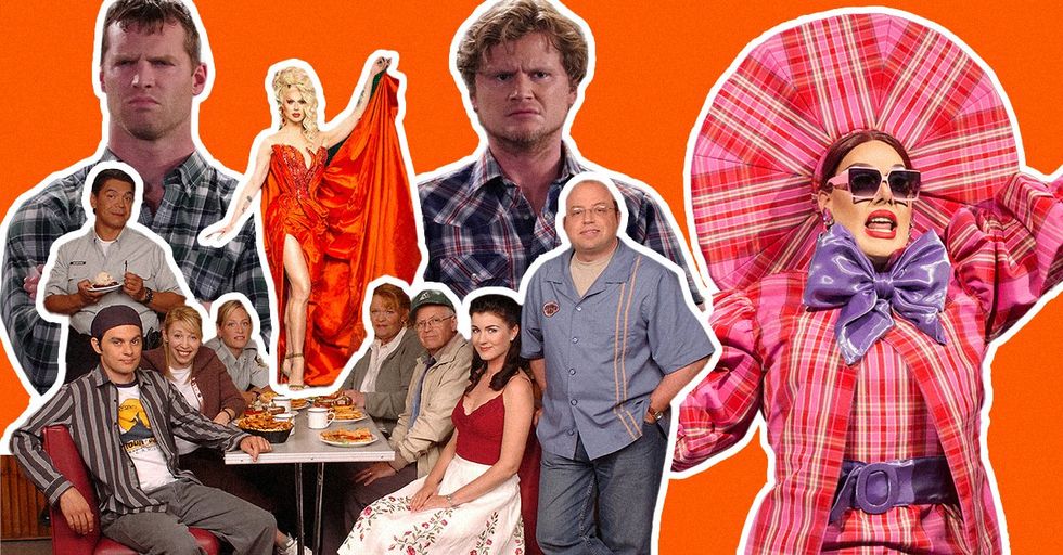 A collage featuring images from the TV shows 'Letterkenny,' ,' and 'The Office' against a yellow background.