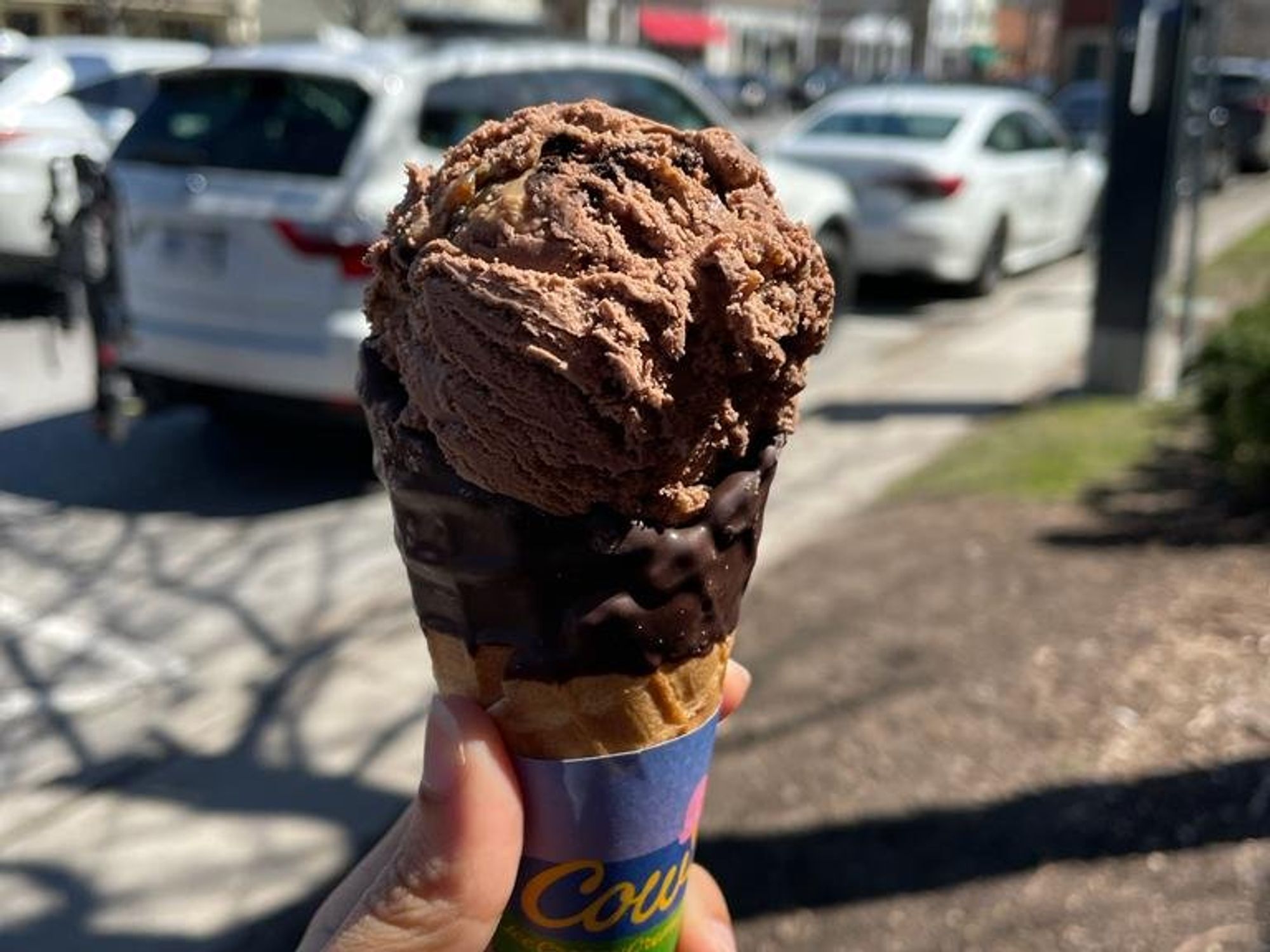 A cone from Cows Ice Cream at Niagara-on-the-Lake.