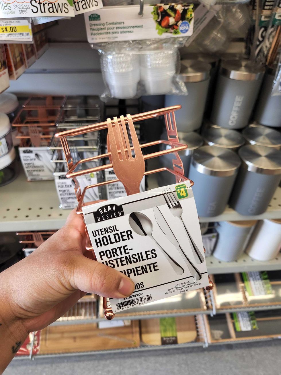 A copper utensil holder.