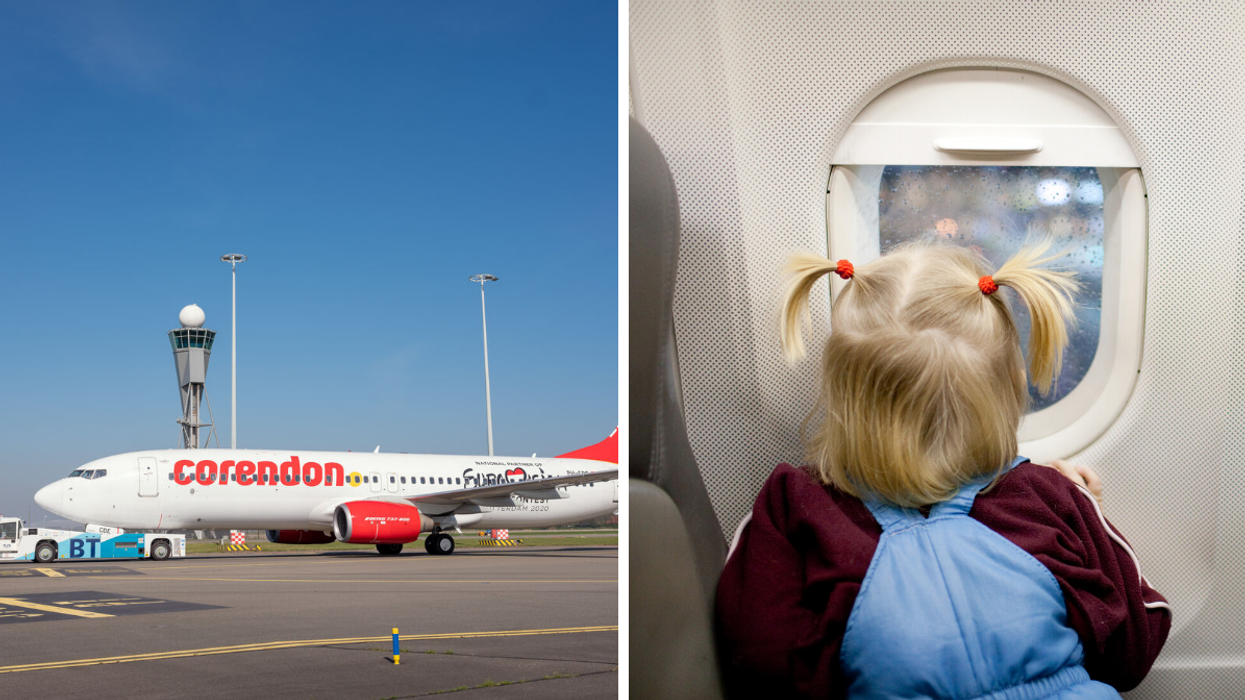 A Corendon Airlines plane. Right: A child on a plane.