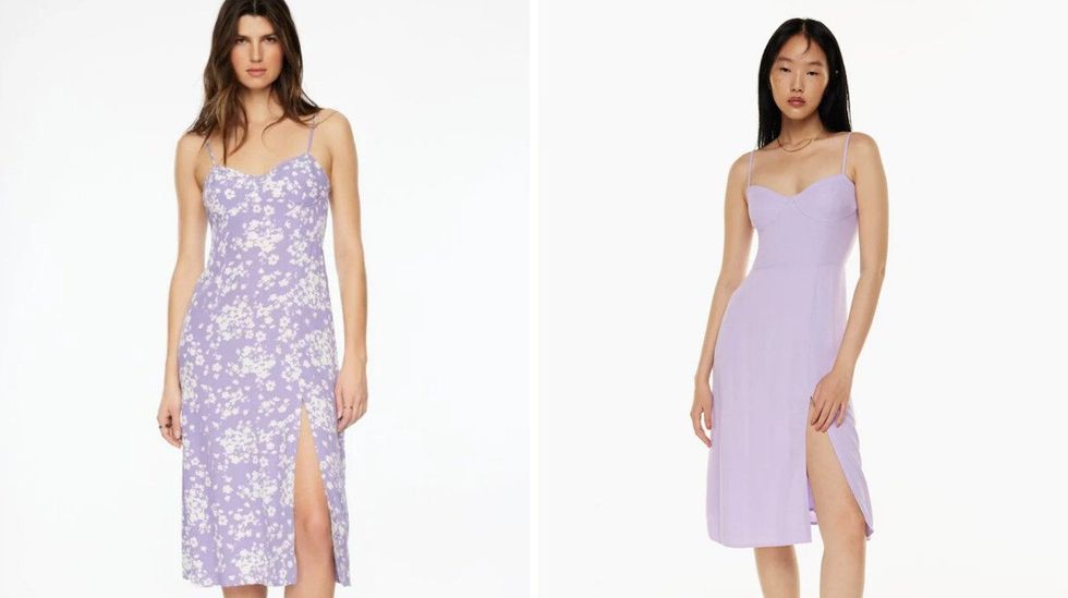A corset midi dress from Dynamite. Right: A corse midi dress from Aritzia.
