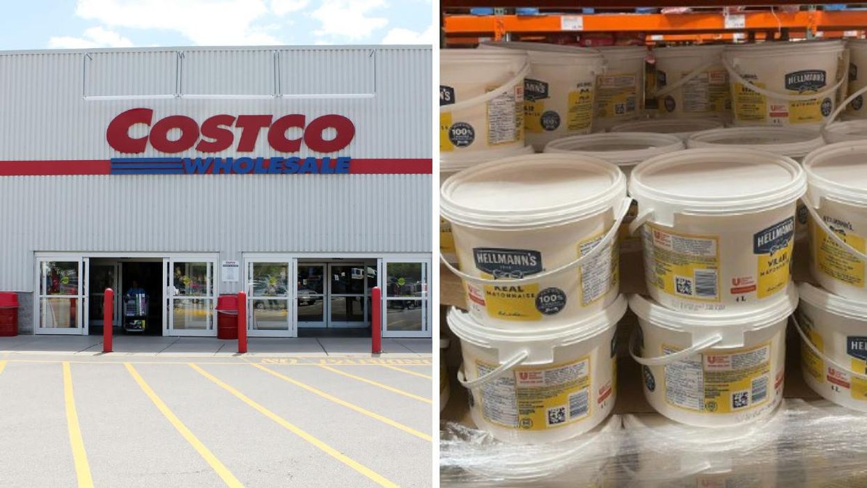 A Costco in Etobicoke, Ontario. Right: Tubs of mayonnaise.