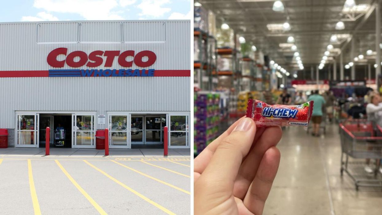 A Costco store in Etobicoke. Right: A Hi-Chew in a Costco store.
