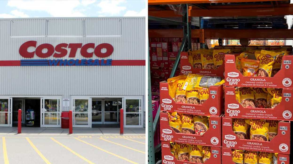 a Costco wholesale store. Right: Granola on a shelf.