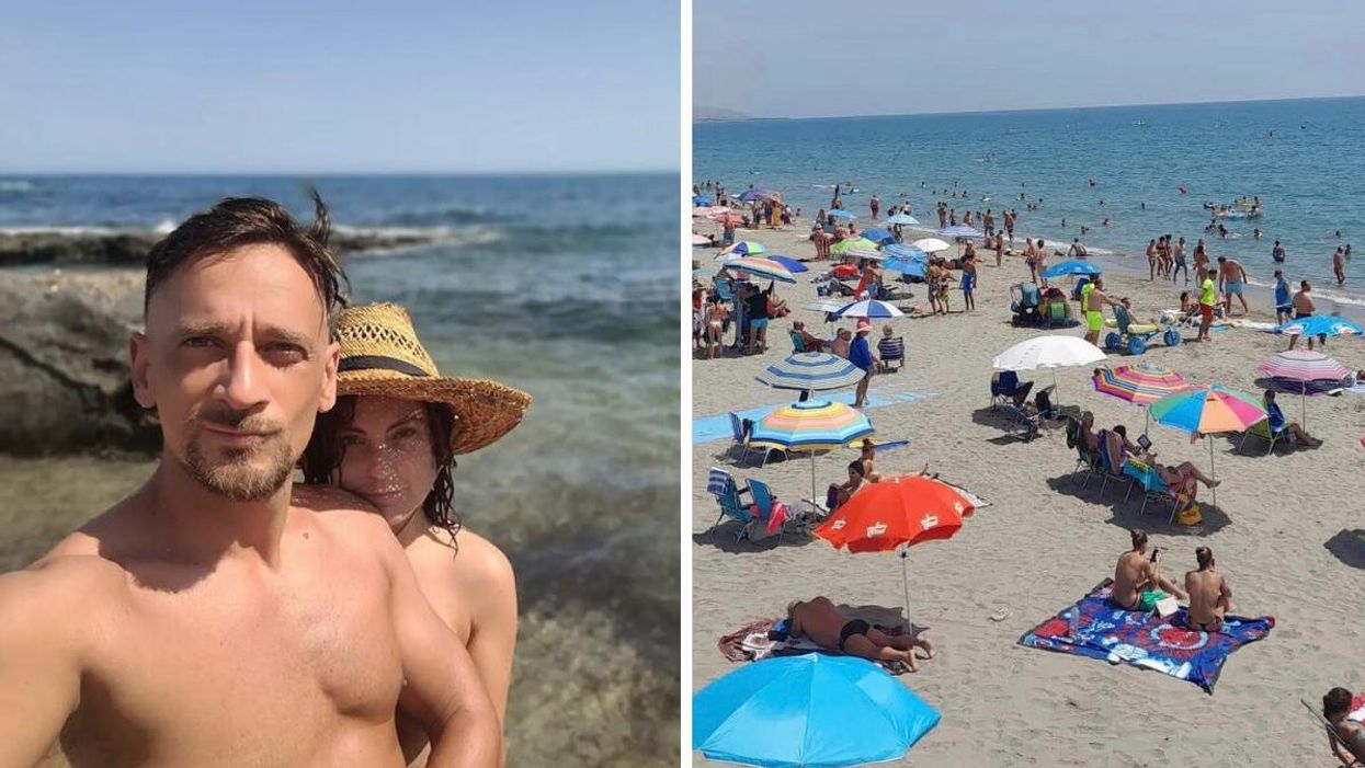 A couple at a beach in Playas de Vera. Right: a beach in Playas de Vera.