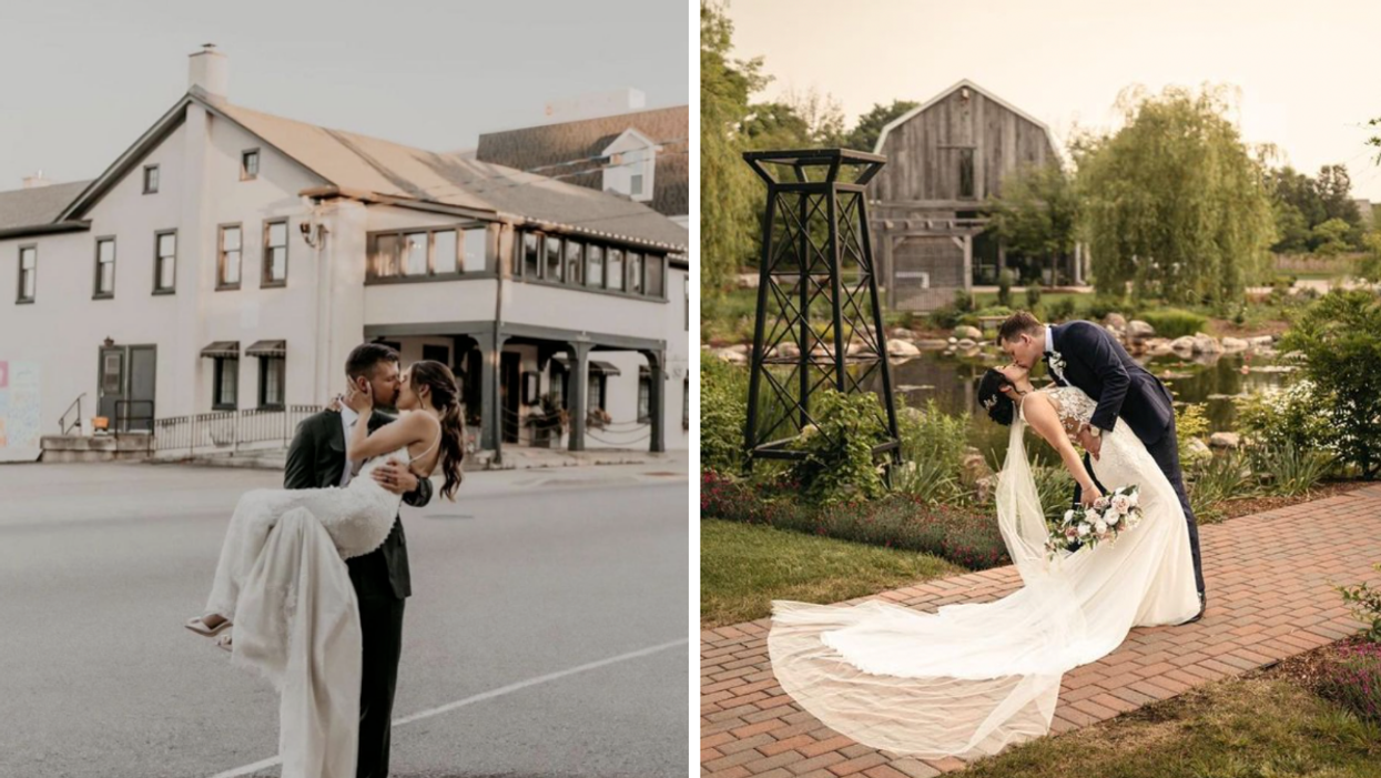 A couple at Cellar 52. Right: Newly weds at One King West.