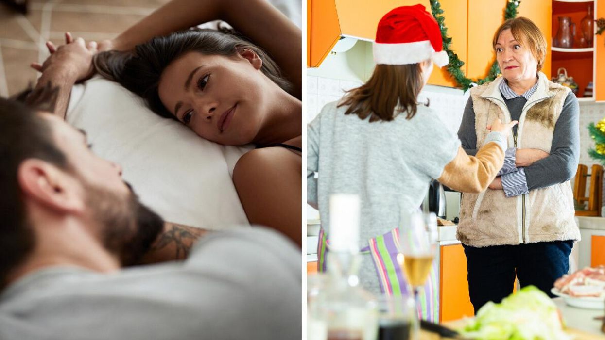 A couple in bed. Right: A mother and daughter arguing.