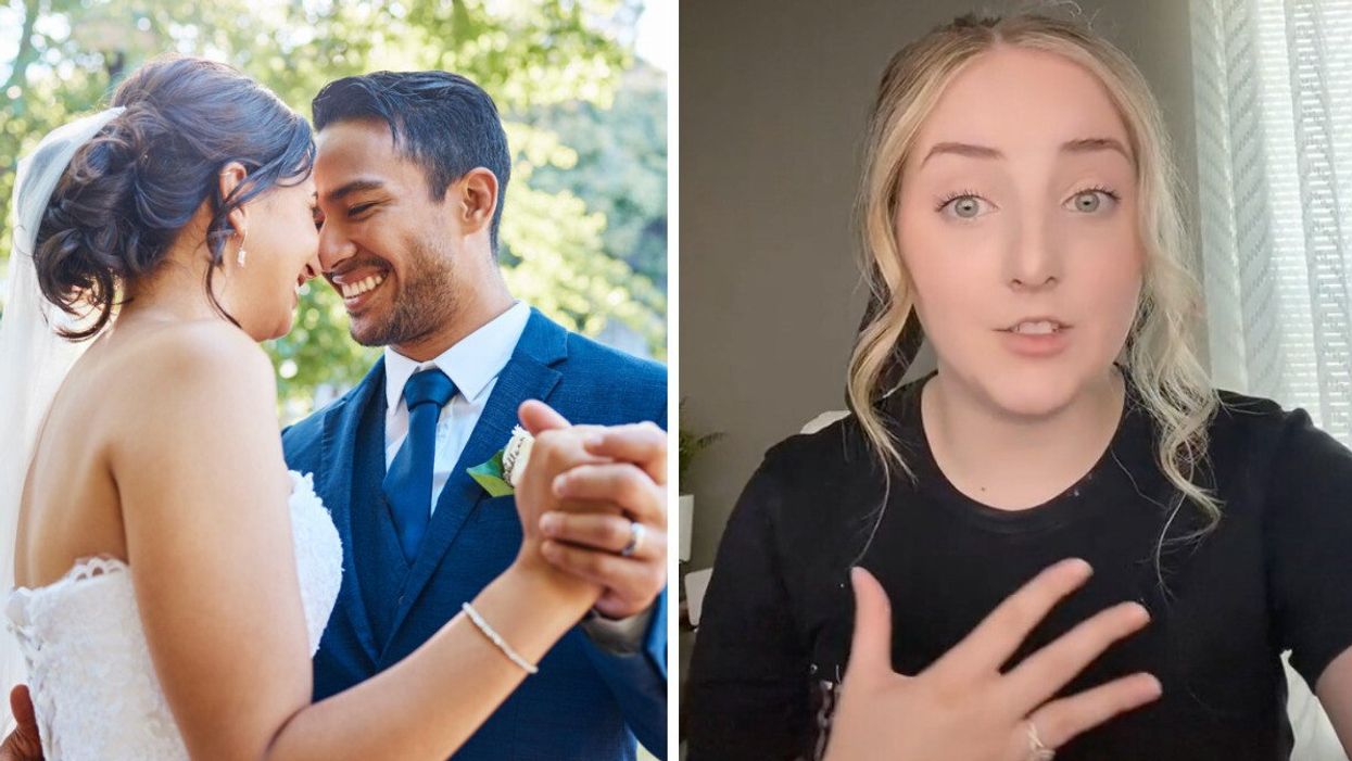 A couple on their wedding day. Right: Shayla Herrington sharing her wedding tips.