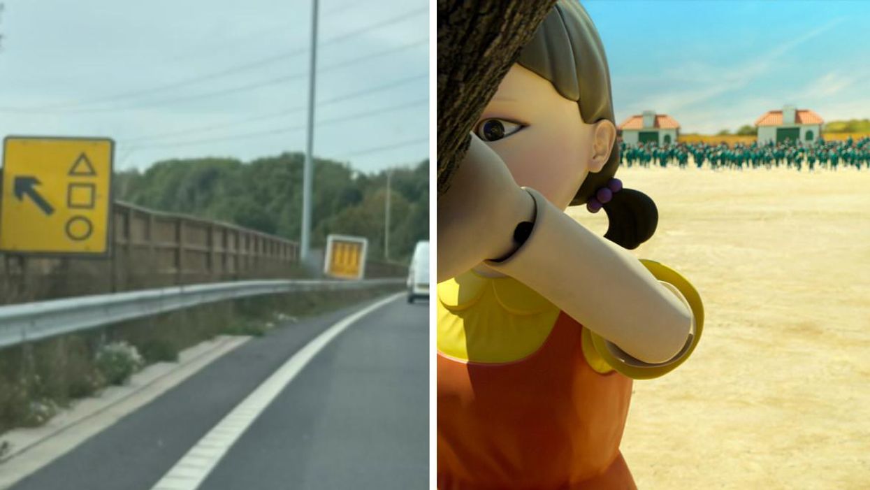 A Creepy 'Squid Game' Road Sign Is Confusing UK Drivers & Police Had To Step In