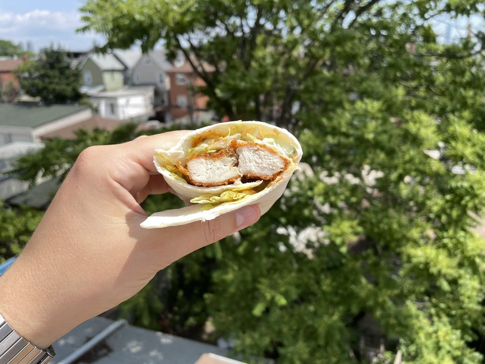 A cross section of the McDonald's Sweet Chili McWrap.