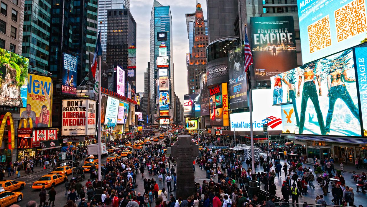 A crowd in Times Square.