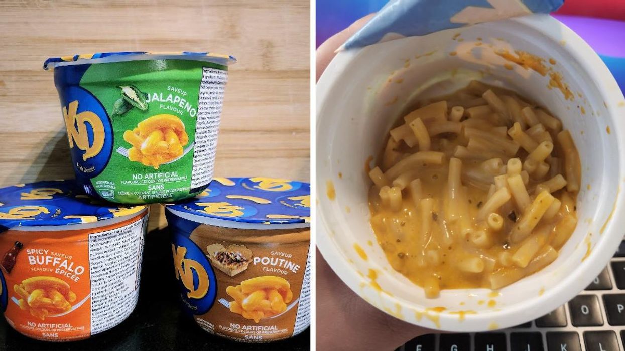 A cup of Poutine, Jalapeno and Spicy Buffalo KD. Right: Jalapeno KD.