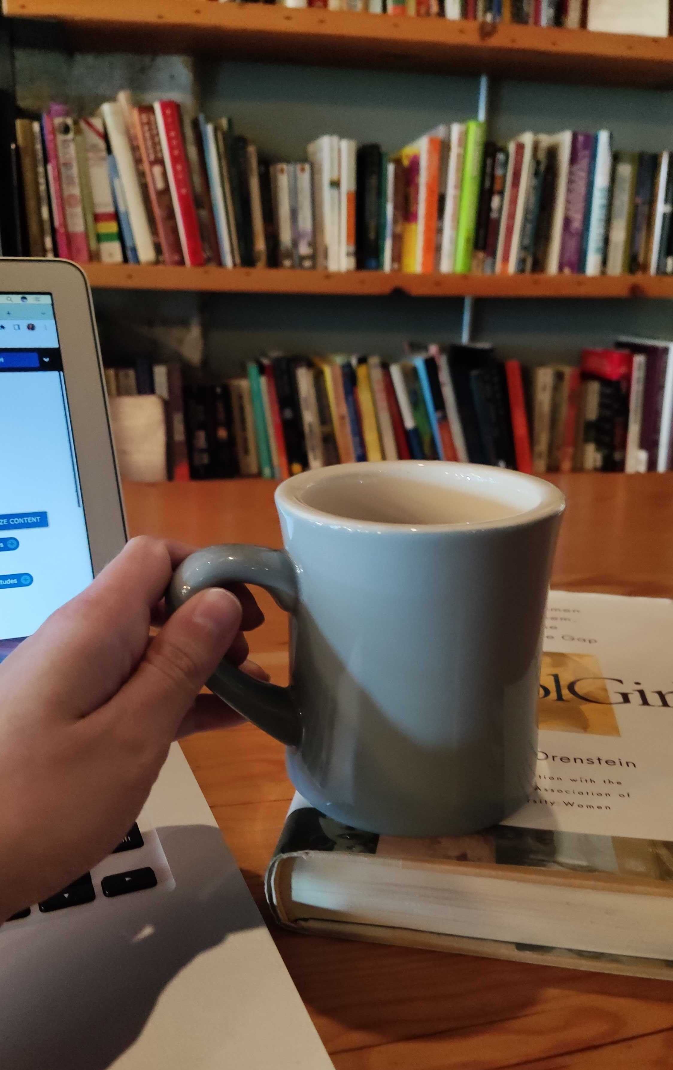 A curved mug at Stacks Coffee in Portland.