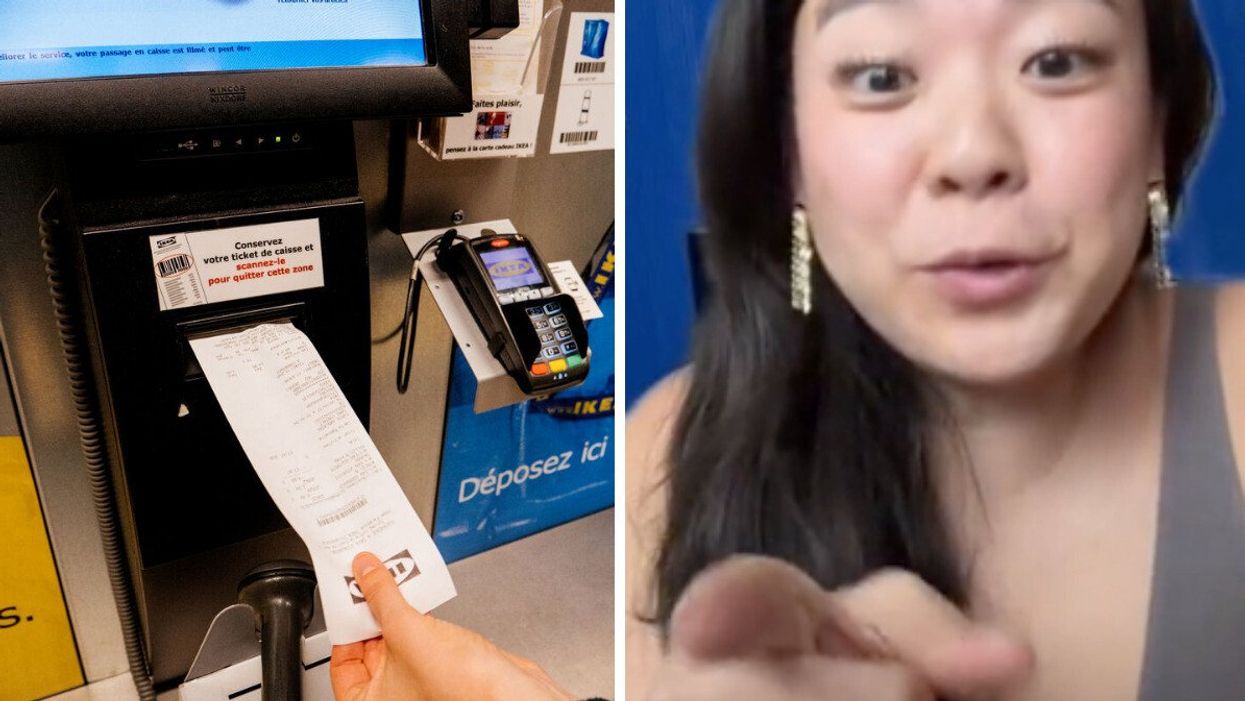 A customer taking a receipt at IKEA. Right: TikToker Vivian Tu.