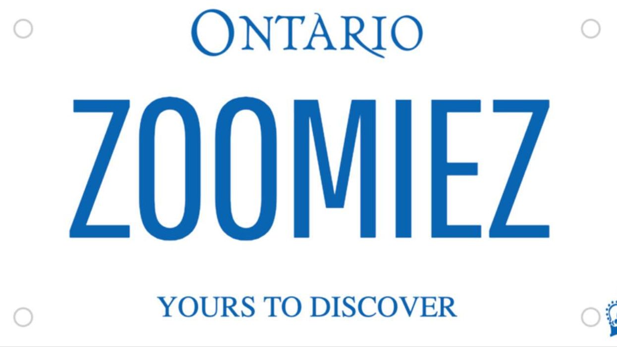 A customized Ontario license plate with one of the many rejected ideas in from 2022.