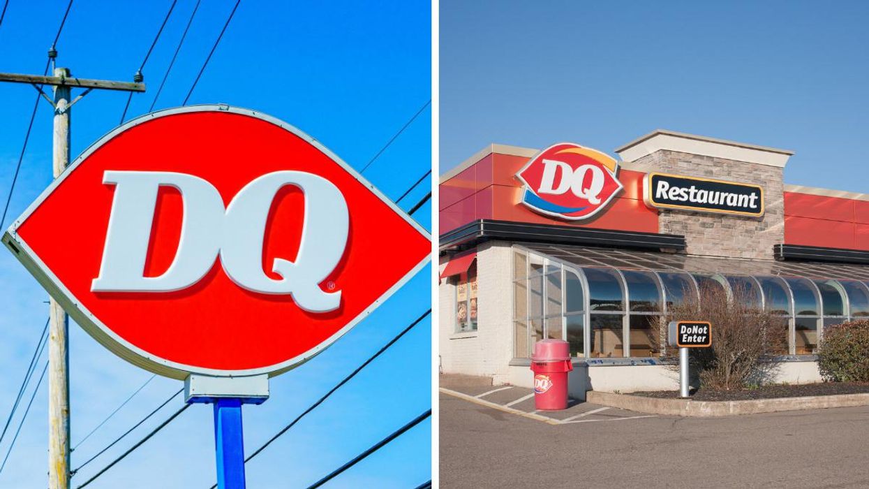 A Dairy Queen sign in the U.S. Right: A Dairy Queen restaurant in Canada.