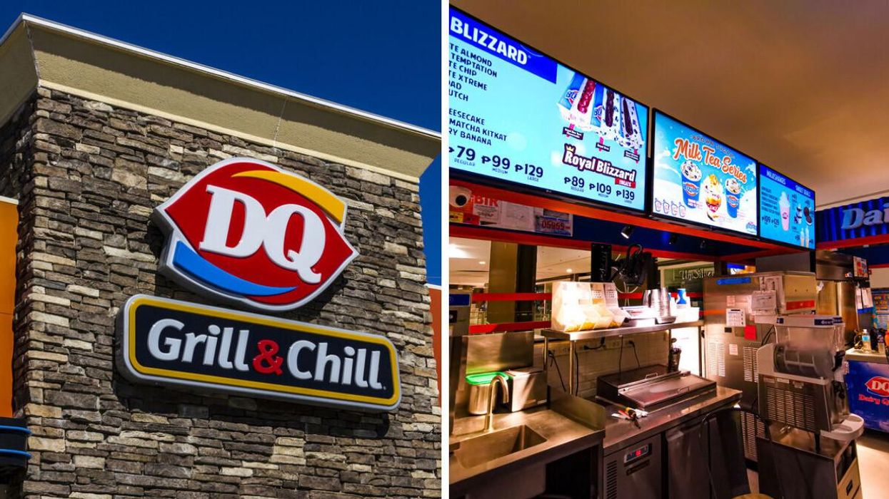 A Dairy Queen sign. Right: A Dairy Queen menu.