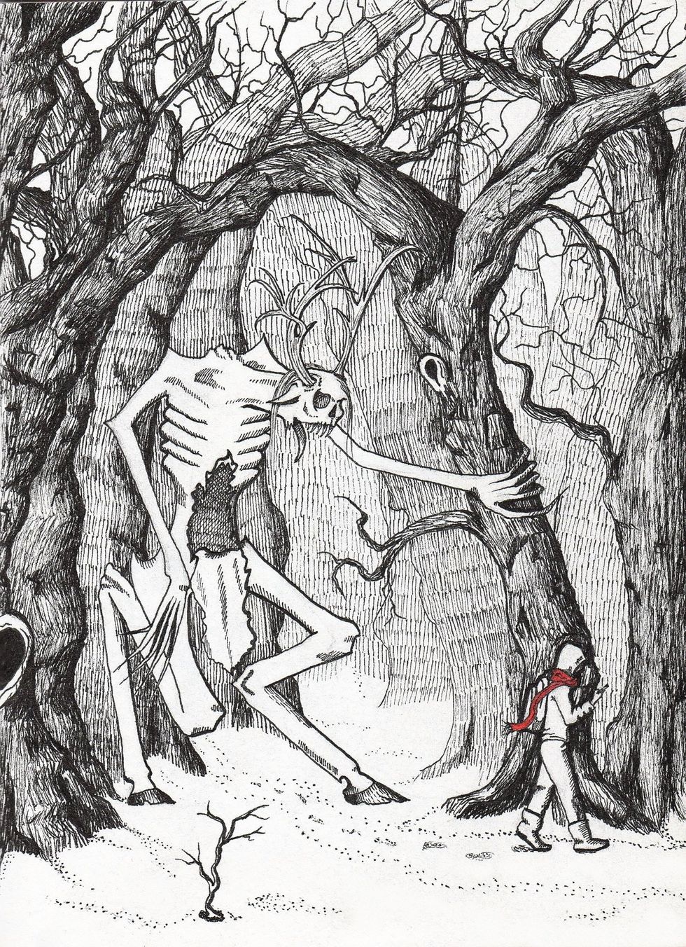 A depiction of a wendigo.