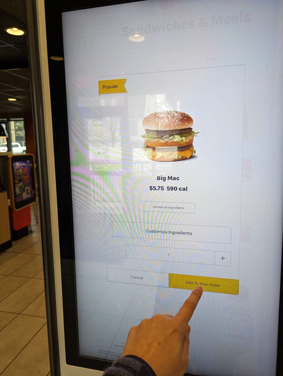 A digital kiosk at McDonald's in Portland.