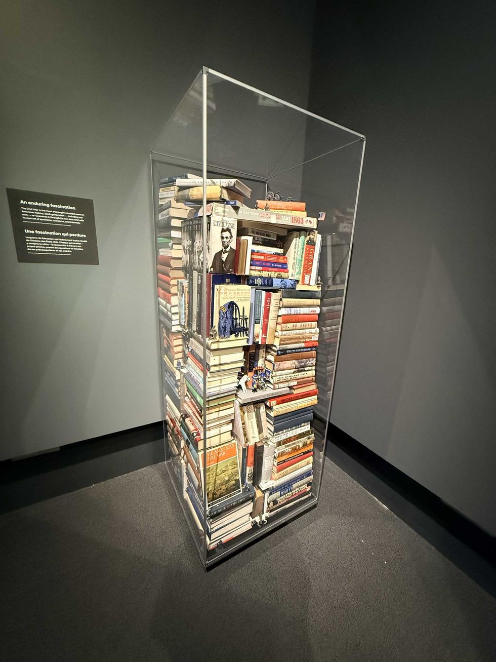 A display in the exhibition conclusion shows some of the countless books that have been written on the American Civil War.