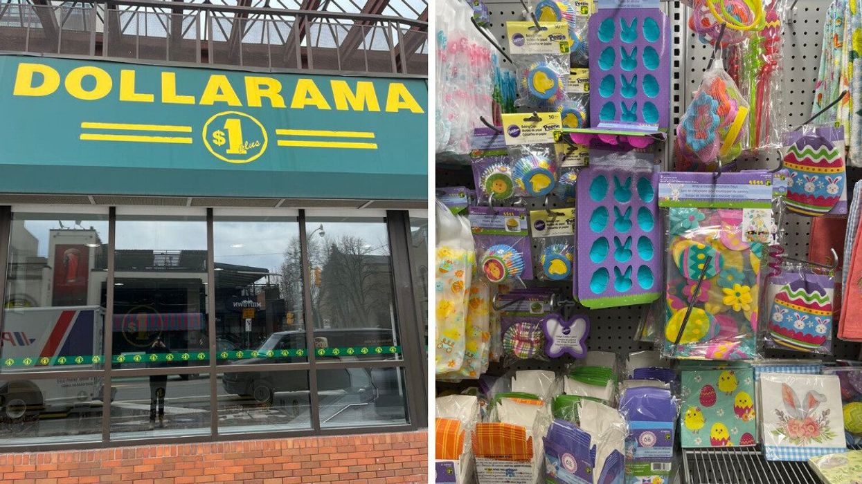 A Dollarama in Toronto. Right: Easter decorations