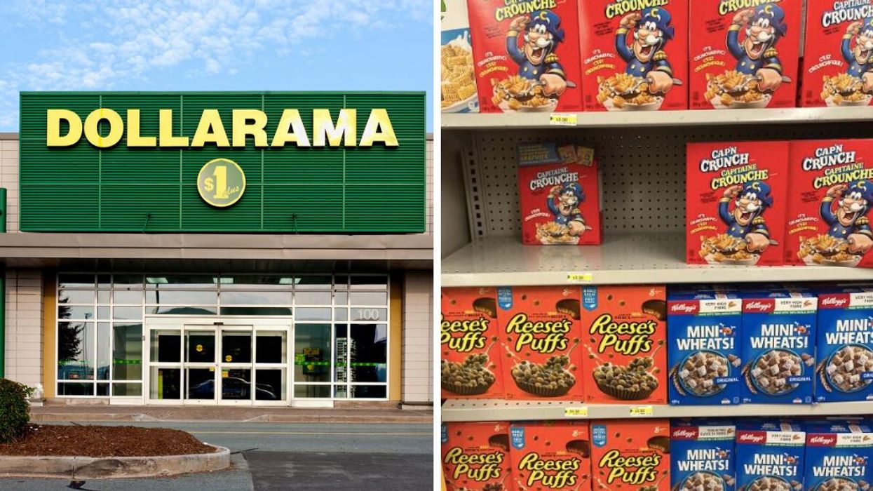 A Dollarama store. Right: A cereal shelf at Dollarama