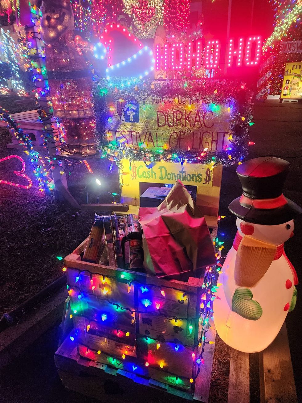 A donation bin at the Durkac Festival of Lights.
