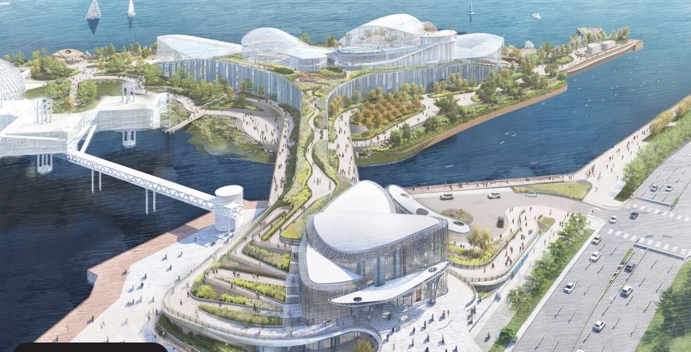 A drawing of Therme Canada's new spa and wellness centre at Ontario Place.